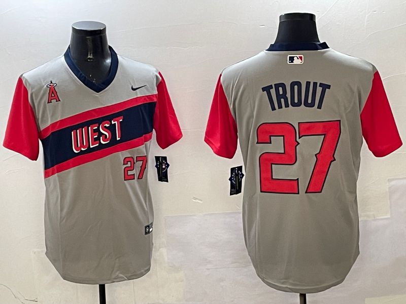 Men Los Angeles Angels #27 Trout Grey Throwback Game 2025 Nike MLB Jersey style 5